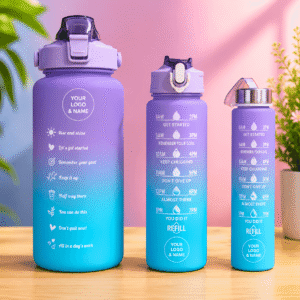 Direct Drinking Bpa Free Gym Sport 64 Oz Plastic Motivational Water Bottle 3 Pc