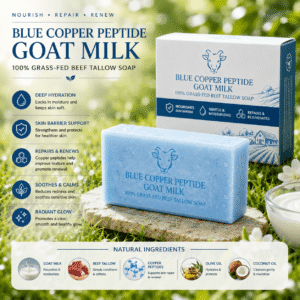 (3 units per product set) Blue Copper Peptide Goat Milk and Grass-Fed Beef Tallow Soap — Private Label