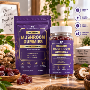 Vegan All-in-One Mushroom Complex Gummies with Ashwagandha – Focus, Energy & Wellness Support