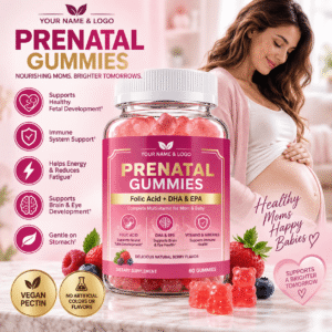 Vegan Pectin Prenatal Multivitamin Gummies with Folic Acid and Omega-3 DHA/EPA