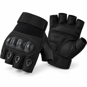 Outdoor Half Finger Tactical Gloves Polyester Hard Knuckle Protective Wrist Strap Gloves for Cycling Hiking Fitness Training