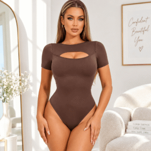 For Cross-Border Hot-Selling Spring Sexy Figure-Hugging Short-Sleeve Nylon Spandex Women's Tight Elastic Waist Jumpsuit