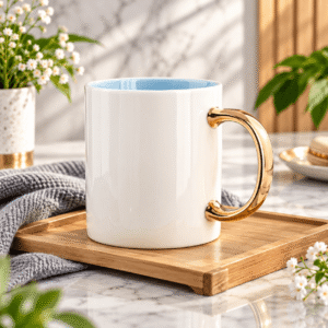 Gold-painted Handles Ceramic Cups for Lovers Gift