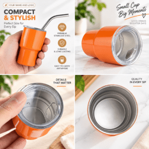 (6 cups per 1 product set) Mini 2 oz 3 oz Tumbler Cute Vacuum Stainless Steel Sublimation Shot Glasses With Lid and Metal Straw