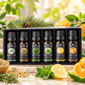 (6 in 1 product set) Pure Cold Pressed Plant-Based Essential Oil Set for Body Care Nourishing Smoothing Paraben-Free Mint Eucalyptus Fennel