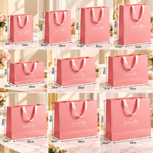50-Piece Paper Bags Christmas Style Eco-Friendly Reusable Craft and Candle Gift Bags With Lamination and Red Metallic Stamping