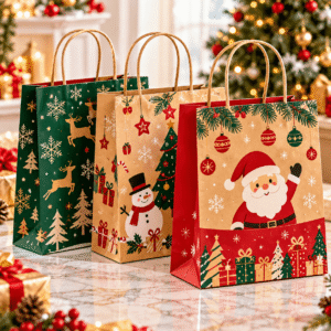 Christmas Kraft Paper Gift Bag Set with Custom Branding