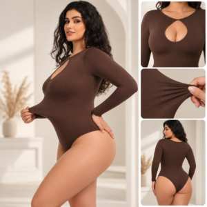 Women’s Long-Sleeve Seamless Tummy Control Bodysuit – Sculpting Shapewear with Hip-Lifting Design