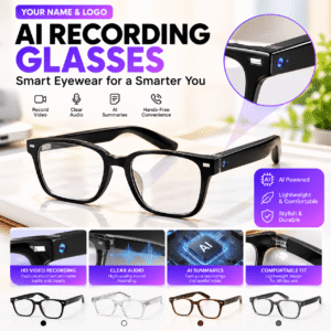 AI Recording Glasses 15M Far Field Pickup 3 Mic ENC Noise Cancelling 4H Offline Voice Recorder Meeting