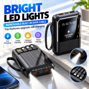 10000mAh Li-Polymer Portable Power Bank 10W Double USB Type-C ABS Battery Built-in Cables LED