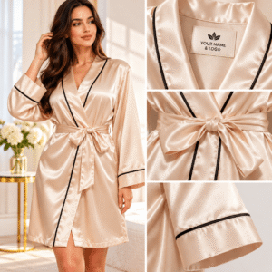 Women's Soft Silk Polyester Robe Custom Logo Imitated Satin Pajamas Smooth Bathrobe for Sleepwear