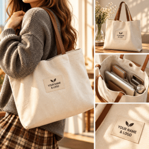 Economical Cotton Canvsa Tote Bag Pu Handle Reusable Grocery Canvas Cloth Bags