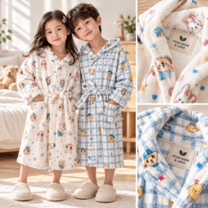 Cotton Gauze Children Bathrobe Rainbow Smiley Print Hooded Lightweight Breathable Robe