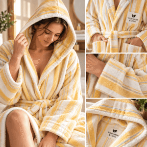 Comfortable Breathable Striped Cotton Terry Bathrobe Shawl Collar Two Front Pockets Self Tie Belt Custom logo Spa Robe