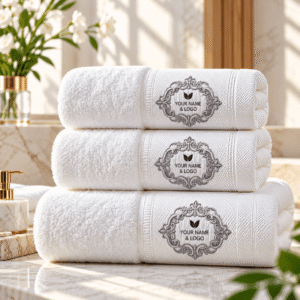 Embroidery Bath Towel Set 100% Cotton White 70x140cm 600g 600gsm Hotel Style Diamond Woven Technics for Adults