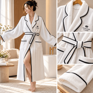 Luxury Peignoir Women's Sleepwear Bathrobe Custom Logo Wholesale 100% Cotton Waffle Terry Double-Sided Fabric