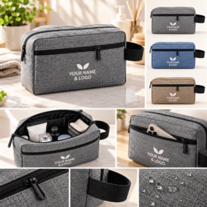 Portable Oxford Fabric Cosmetic Case Pouch Custom Logo Men Toiletry Travel Tote Bag with Zipper Closure Blue