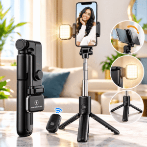 Handheld Selfie Stick Tripod for Live Stream Quality LED Selfie Stick with Flash Light Desktop Phone Stand