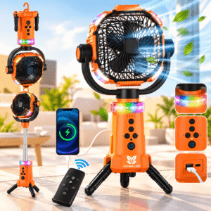 20000mAh Battery Power Bank Desk Table Fan Camp Outdoor Fan LED Light USB Rechargeable Outdoor Camping Scalable Fan