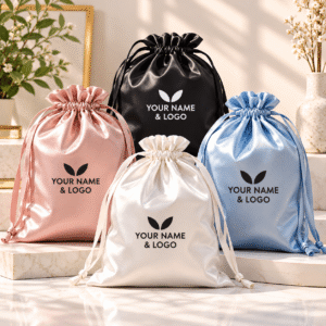 Drawstring Pouch Satin Hair Gift Dust Bag 18*30cm Drawstring Satin Hair Bags for Packaging Rose Gold Luxury Promotion Embossing