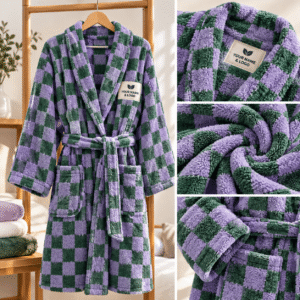 Luxury Checkerboard Robe Women Open Front Cardigan Style Cozy Loungewear Long Sleeve Belted Homewear