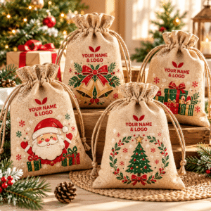 Non Woven Drawstring Bags Durable Portable Custom Pattern Xmas Gift Pouches Reusable Packaging Shopping Bag