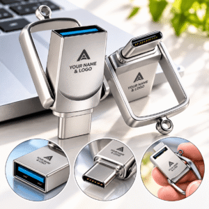 2-in-1 Music Flash Drive 128GB Metal USB 3.0 OTG Car USB-C with Mini Swivel Design