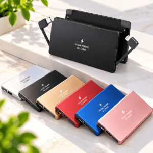 Portable Ultra Slim 4000mAh Li-Polymer Battery Power Bank with Built-in Cable Double USB Fast Charging