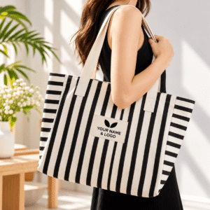 Letter Tote Shoulder Bags with Inside Zipper Pocket Large Capacity Eco Handbag Canvas Shopping Bag with logo