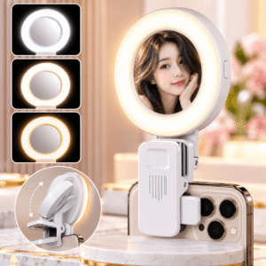 Mini Clip-on Phone Selfie Fill Light with Mirror Portable Dimmable Selfie Light for Video Live Streaming Selfie